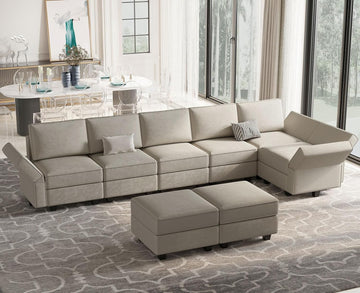 Oversized Modular Sectional Sofa L Shaped Couch Set with Reversible Chaise Convertible L Shape Sectional Sofa Grey