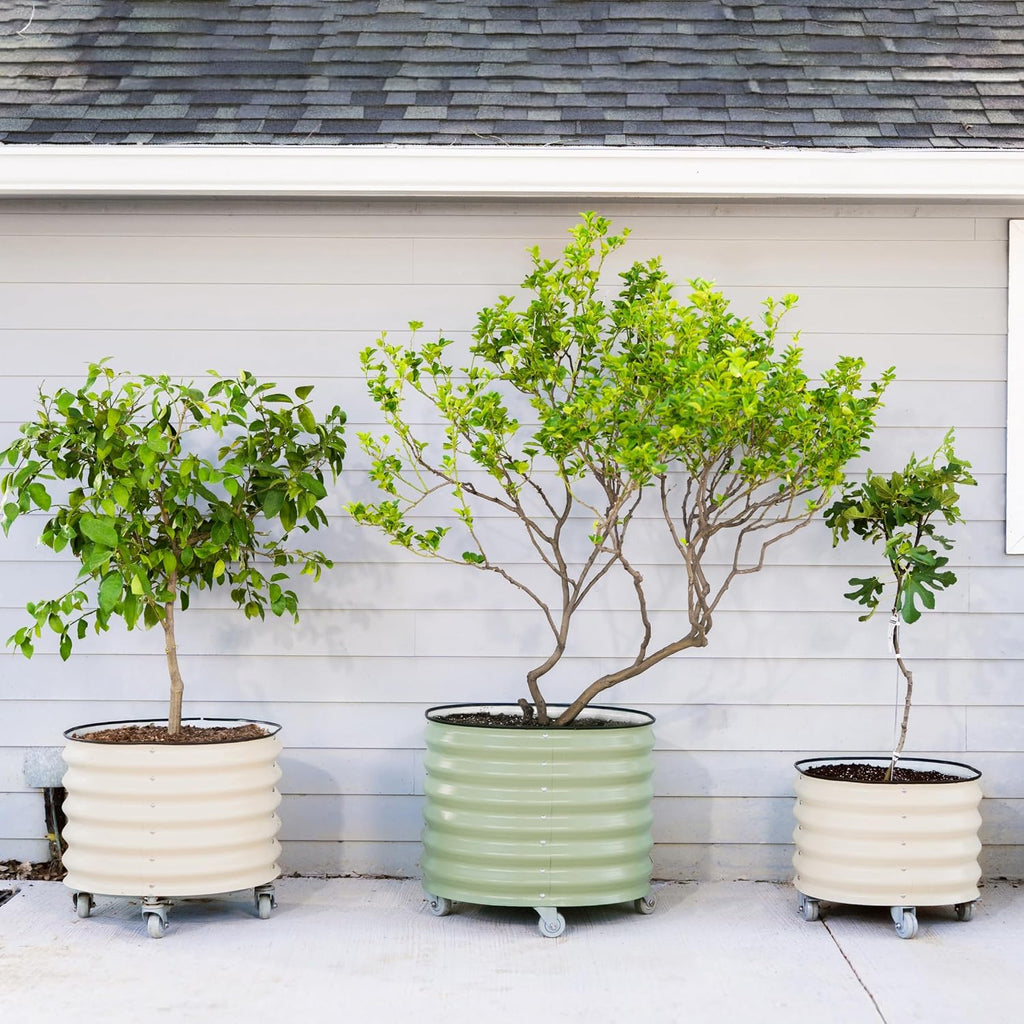 Rolling Metal Citrus Tree Planter Pot, 27′′ Round Planter Box for Porch Patio & Backyard, 45 Gallon Large Planter Pot