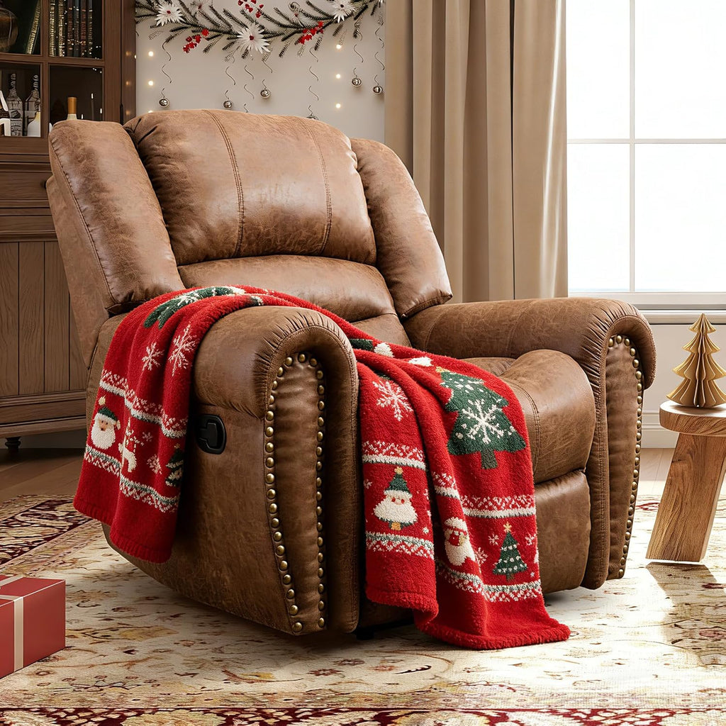 Leather Recliner Chair, Classic and Traditional Manual Recliner Chair with Comfortable Arms and Back Single Sofa