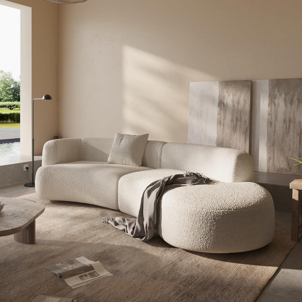 Modern Curved Sectional Living Room Couch, Minimalist Comfy Boucle Fabric Modular Sofa for Apartment