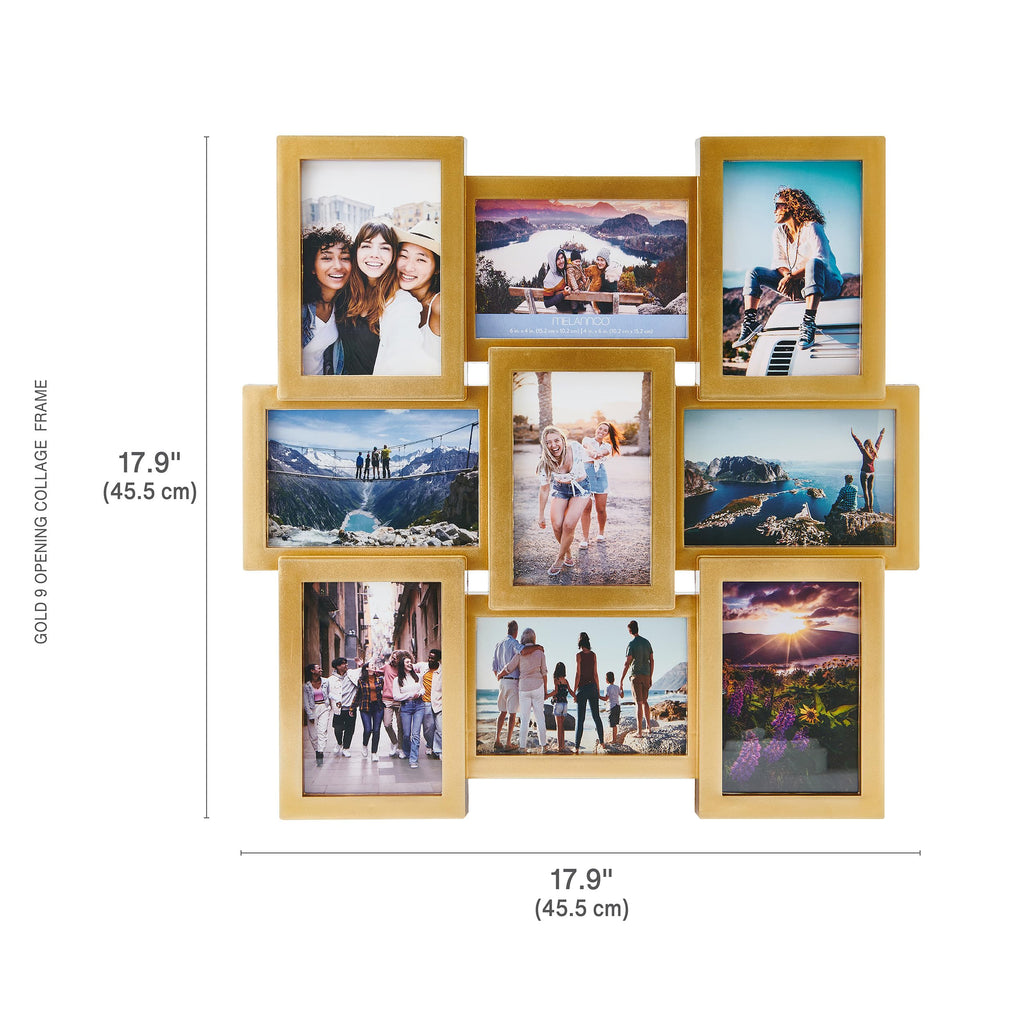 9 Opening 18x18 Gold Collage Picture Frame for Wall