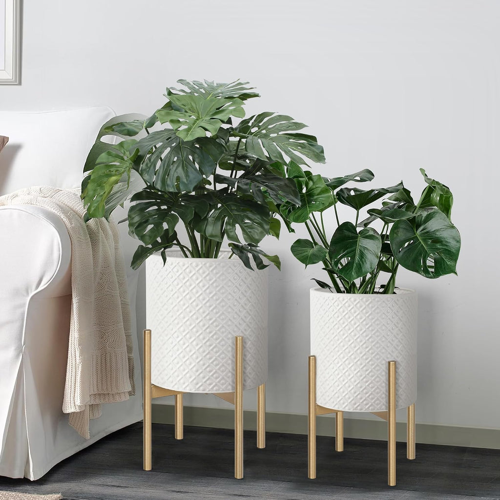 Planters for Indoor Plants Set of 2 Modern Metal Planter with Stand | Outdoor Decorative Planter Pots , Garden