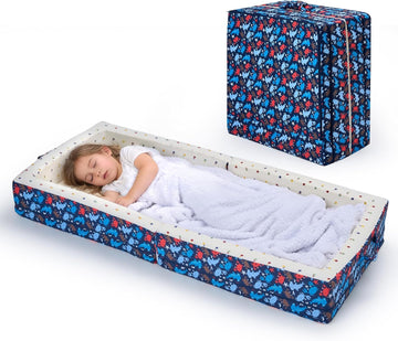 100% Cotton Lining Portable Foldable Toddler Travel Bed - Soft Foam Floor Bed with Washable Cover, Safe and
