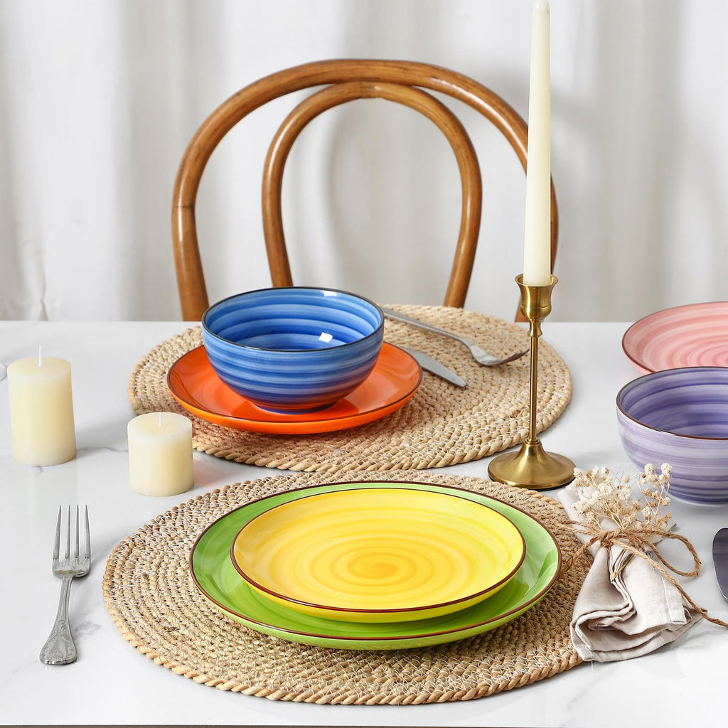 Ceramic Plates and Bowls Sets, 24 Pieces Dinnerware Sets for 8, Scratch Resistant Dish Set for holiday