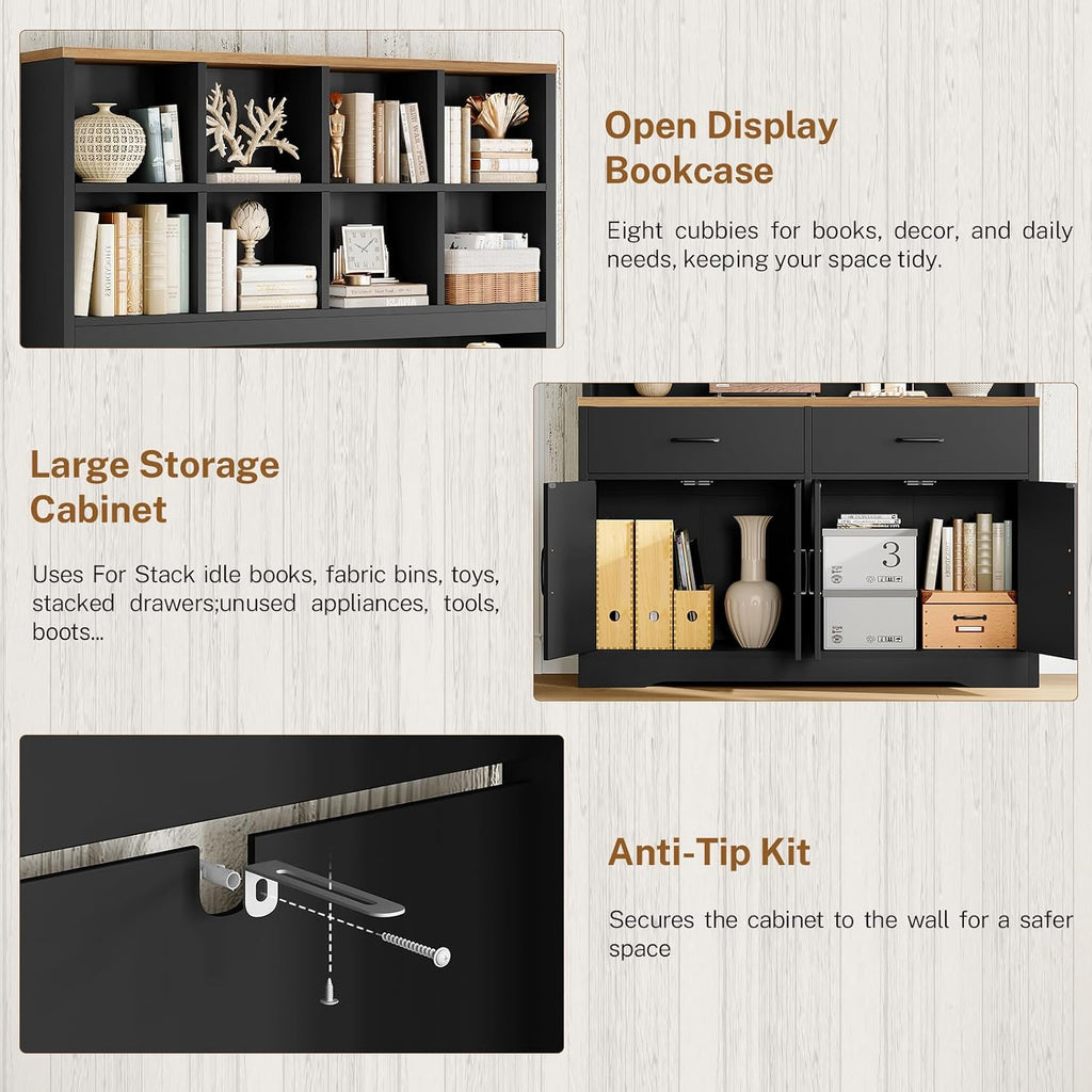 Storage Cabinet with Doors and Drawers, Pantry Cabinets, 5 Tier Floor Standing Bookshelves, Bookshelf and Bookcase, 8