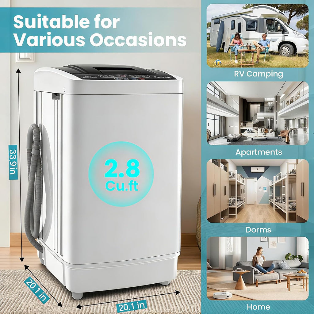 2.8 Cu.ft Portable Washing Machine, 20 lbs Capacity Full Automatic Washing Machine with 10 Wash Programs, LED Display