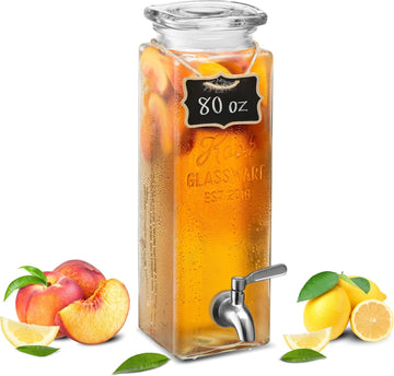Drink Dispenser, 80 oz, Water Dispenser Countertop, Glass Drink Dispenser, Beverage dispenser, with Leak-Proof