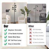 Dimmable Farmhouse Floor Lamp, Industrial Floor Lamp with 3 X 6W LED Bulbs, 3 Light Rustic Standing Tall Lamp, 68"