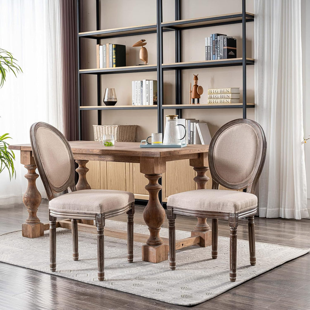 Beige Dining Chairs Set of 2, Upholstered Modern Kitchen Chairs with Curved Wood Backrest and Metal Legs for Dining Room