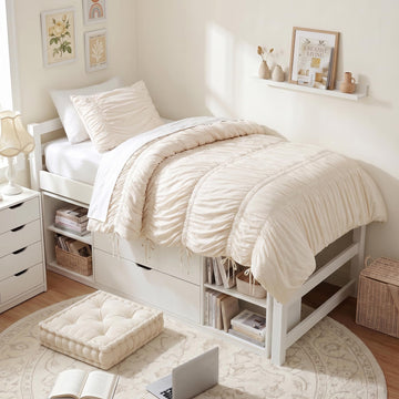 Ruched Ivory Comforter Set, 2pc