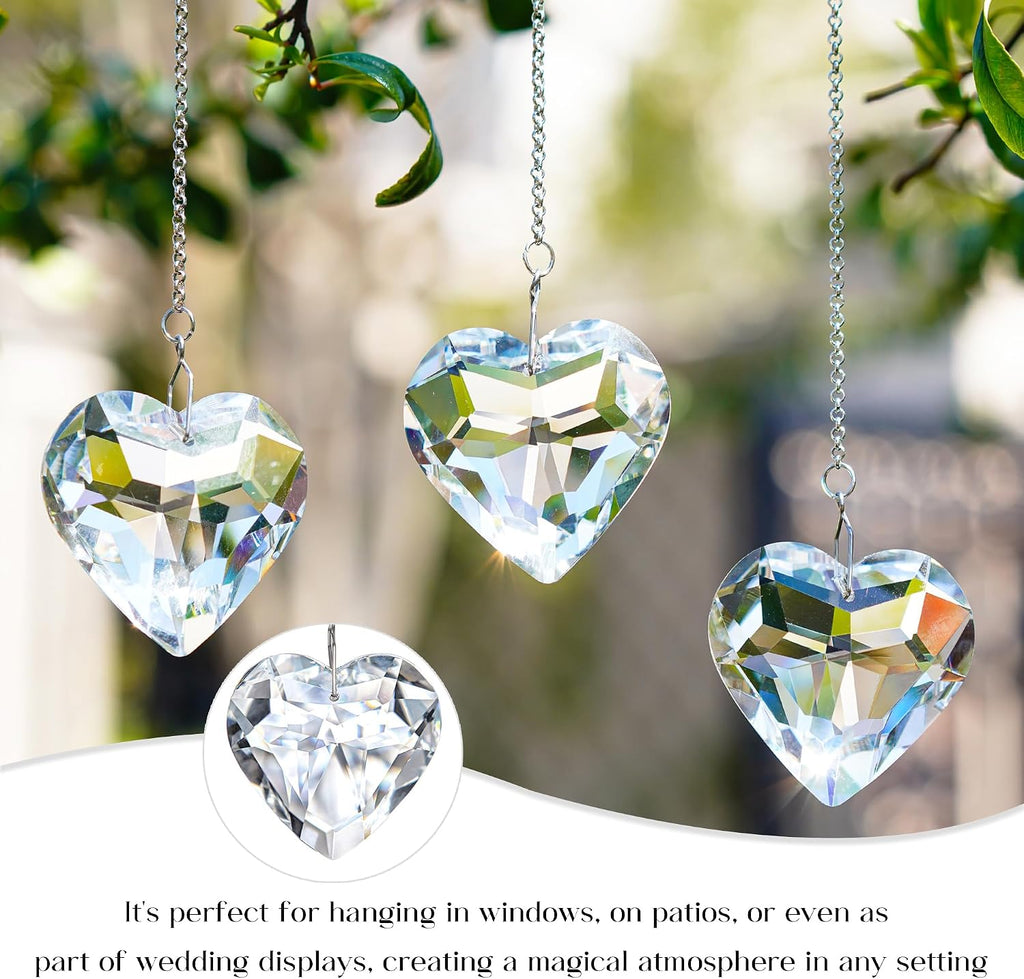 3 Pcs 50mm Clear Crystal Heart Suncatcher Hanging Window Decor - Clear Crystal Heart Sun Catcher Prism Rainbow Maker
