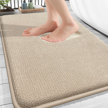 Thick Memory Foam Bathroom Rugs 30x20, Absorbent Bath Mat, Beige | Soft Quick Dry Bath Rugs, Non-Slip, Machine