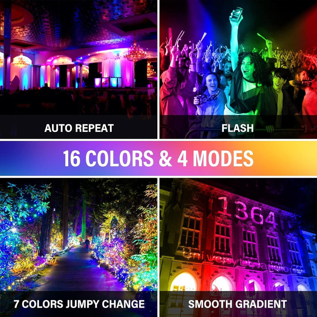 4-Pack 30W RGB LED Flood Light, Remote Outdoor Color Changing Light | 16-color changing, IP66 waterproof, remote