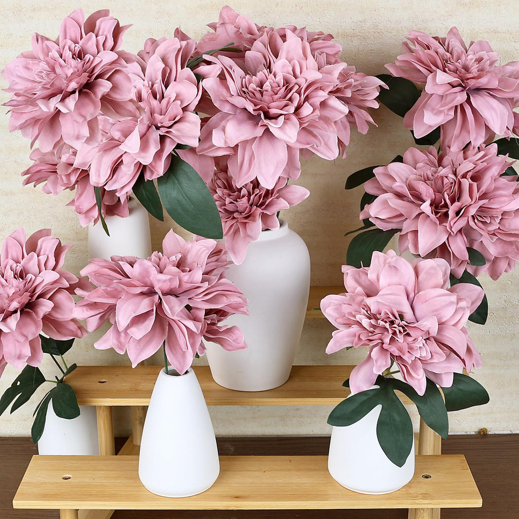 Dusty Pink Dahlia Artificial Flowers with Stems, Silk, 24 PCS