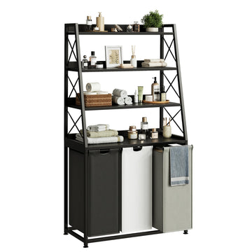 Laundry Basket, 3 Section Laundry Hamper with 4 Tiers Shelf, Pull-Out and Removable Laundry Bags, Large 3 x 15.87