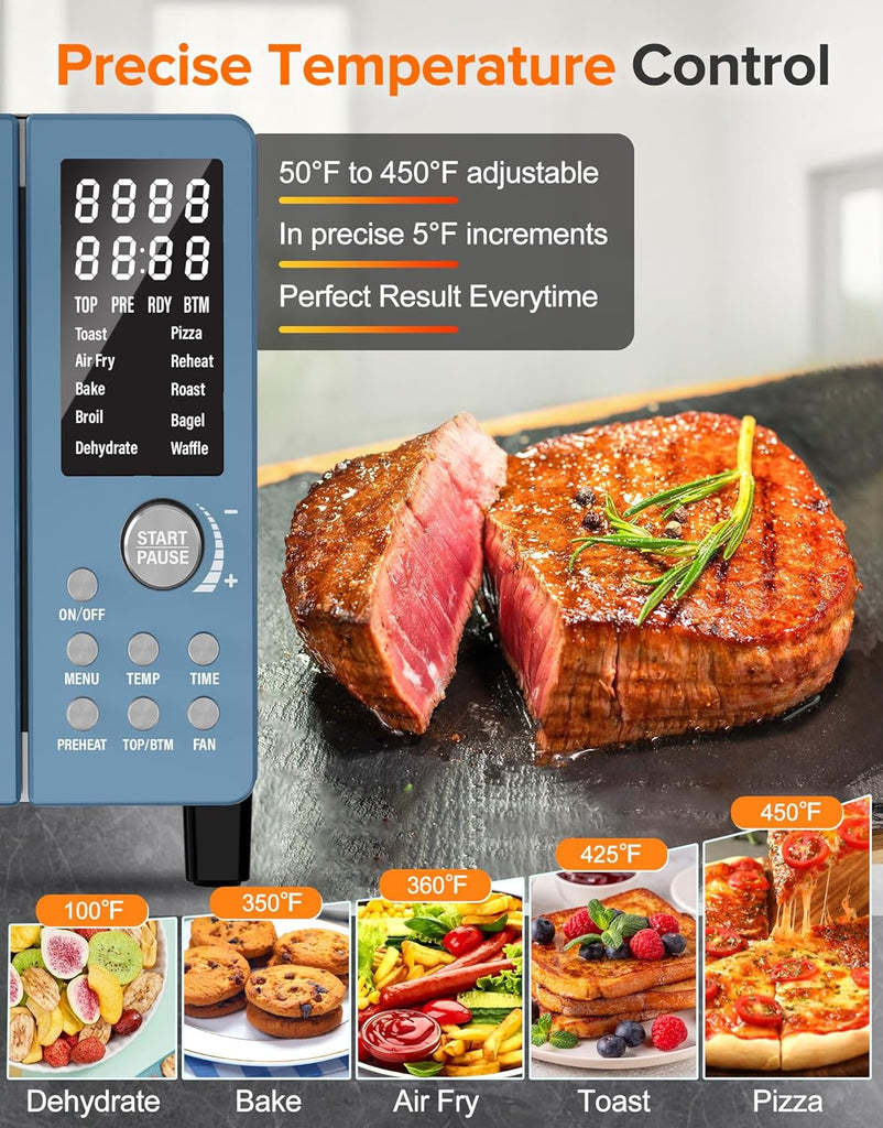 Bravo Pro Smart Air Fryer Toaster Oven Combo, Airfryer Convection Oven Countertop, 10-in-1 Functions with Quicker & Even Crisp Technology, 1800W, 50-450°F, PFAS-Free, 21QT, Cozy Blue