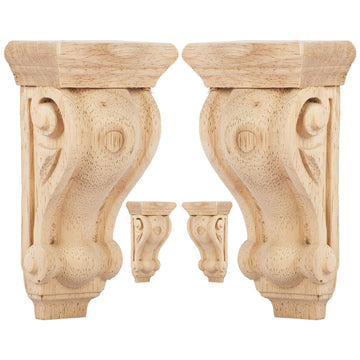 Wood Carved Corbels, 3" W x 2" D x 6" H, 4-Pack,Unfinished Brackets