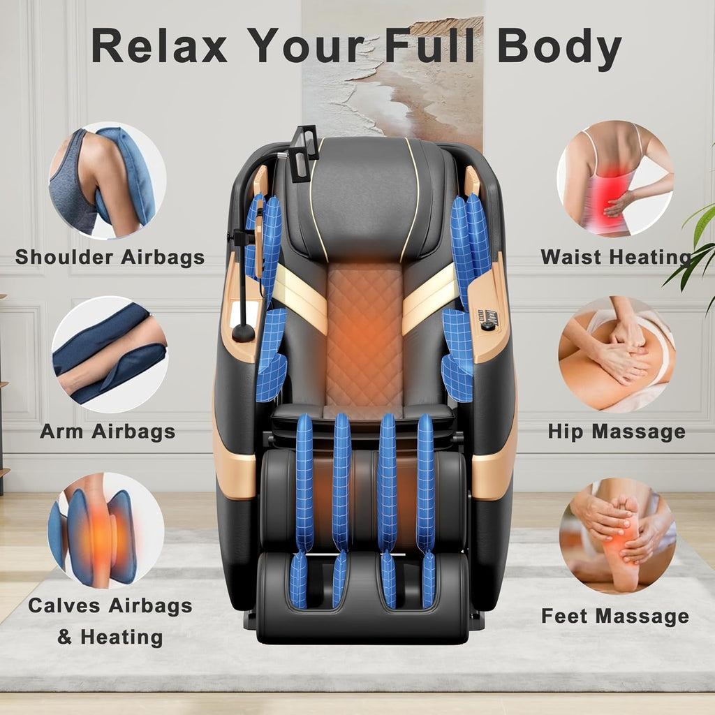 Massage Chair Full Body, Zero Gravity Massage Recliner with 12 Fixed Casters, Full Body Airbag Massage, Waist and Leg