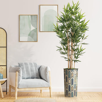 Tree in Modern Polygon Pattern Effect Planter, Fake Bamboo Silk TRE for Indoor and Outdoor Home Decoration - 70"