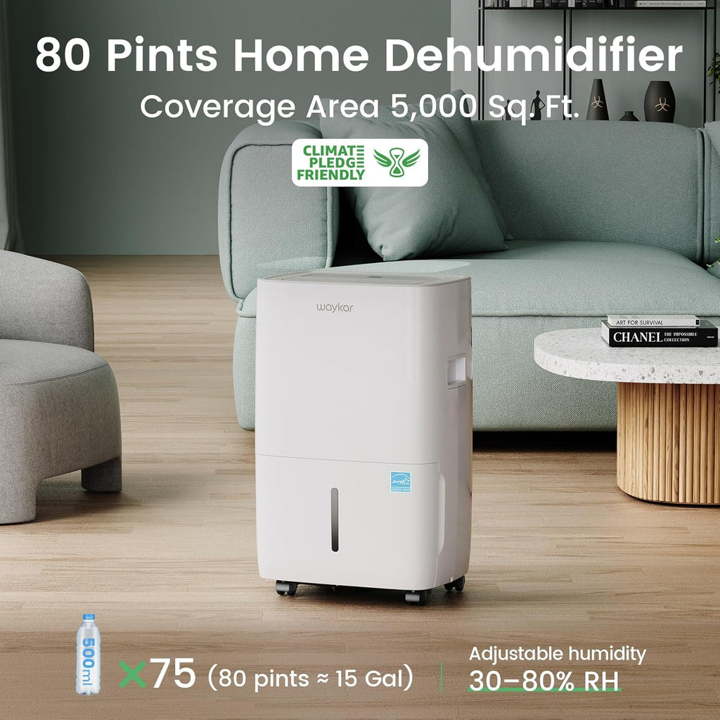 80 Pints 2025 Energy Star Dehumidifier for Spaces up to 5,000 Sq. Ft for Basement and Home