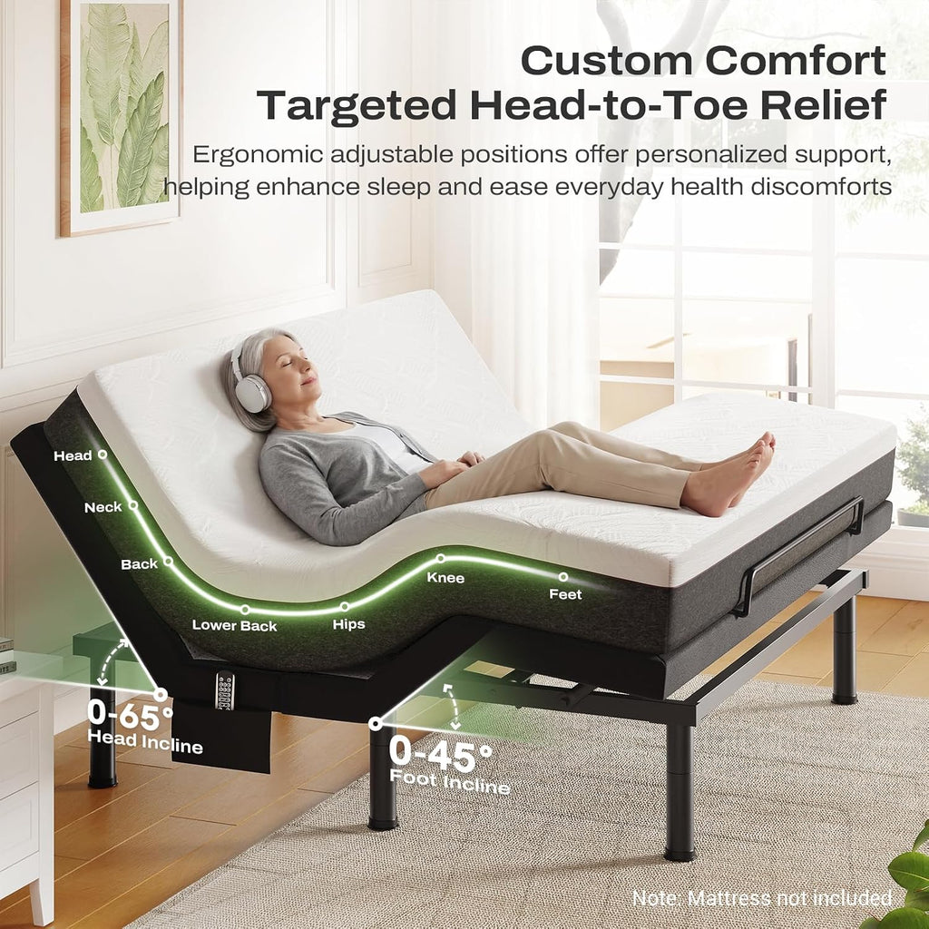 Twin XL Adjustable Bed Frame with Massage and Head & Foot Incline
