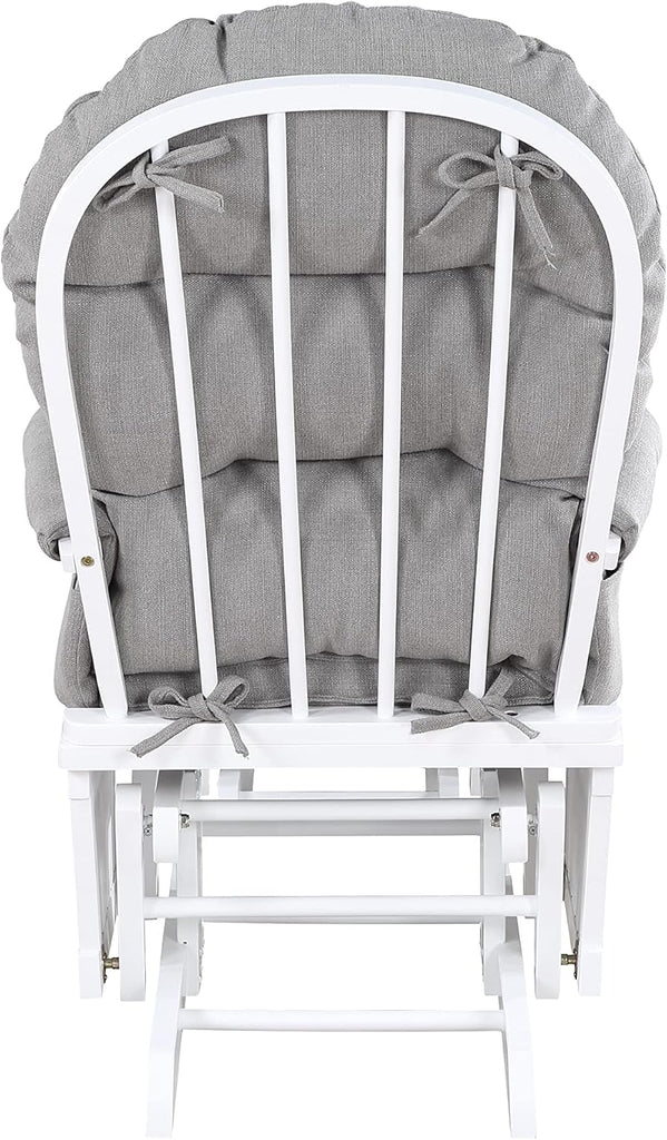 Nursery Rocking Chair with Ottoman, Wooden Glider for Baby Nursing, Smooth Gliding Rocker, White and Oyster