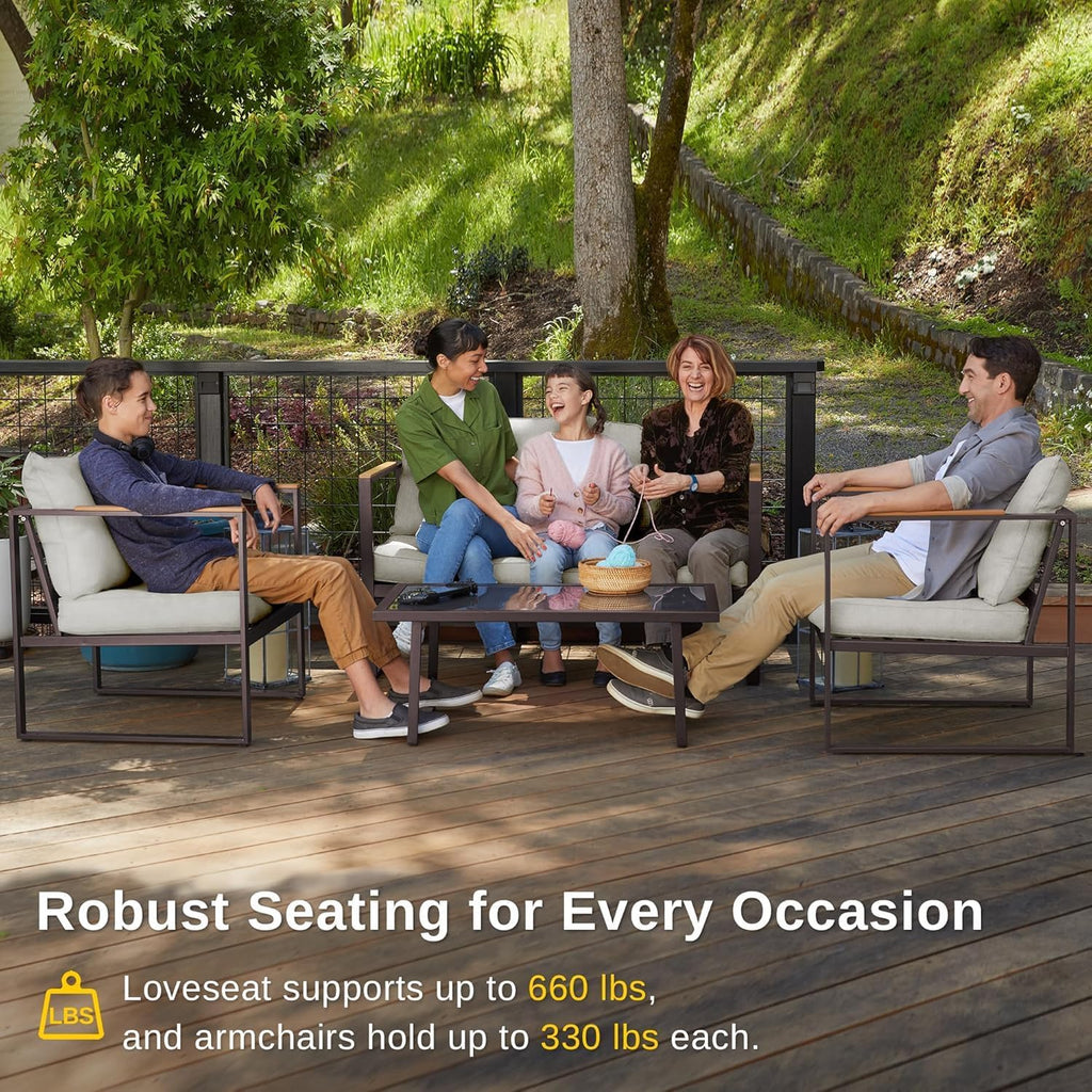Courtyard Patio Furniture Set, 4-Piece Outdoor Patio Set with Sofa, Removable & Washable Deep Seating Cushion