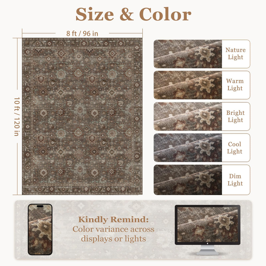Dark Taupe Oushak Washable Rugs Bedroom, Brown