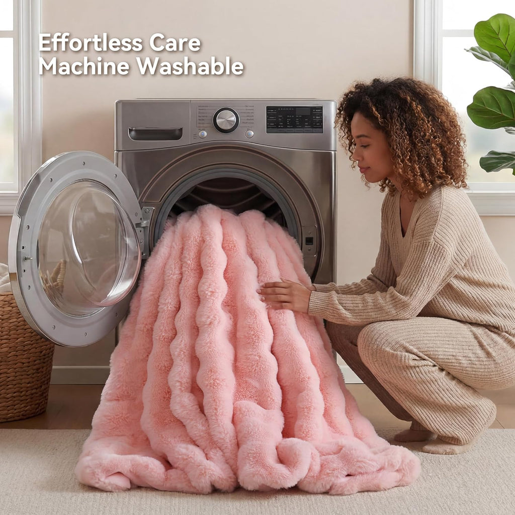 Faux Fur Throw Blanket, Fluffy Plush Fuzzy Throw, Thick Lightweight Warm Blanket, Luxury Aesthetic Gift for Women