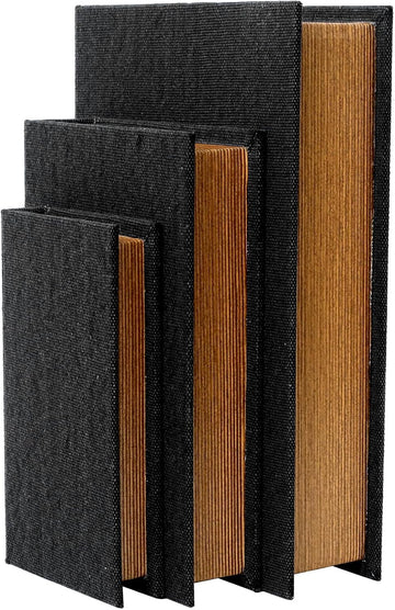 Decorative Book Boxes Set of 3 - Modern Faux Linen & Wood Hidden Storage for Coffee Table - Stackable Fake Books for