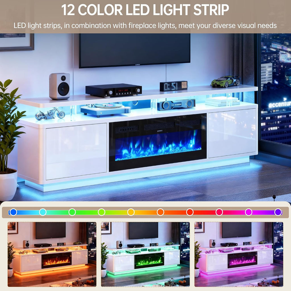 70" Fireplace TV Stand for TVs up to 80", Entertainment Center with 36" Fireplace & Double LED Lights, TV Console