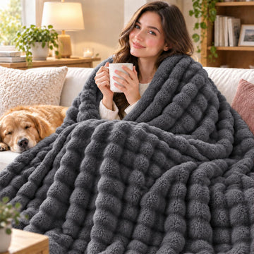 50"x60" Faux Fur Bubble Heated Blanket Throw Electric Blanket-Grey