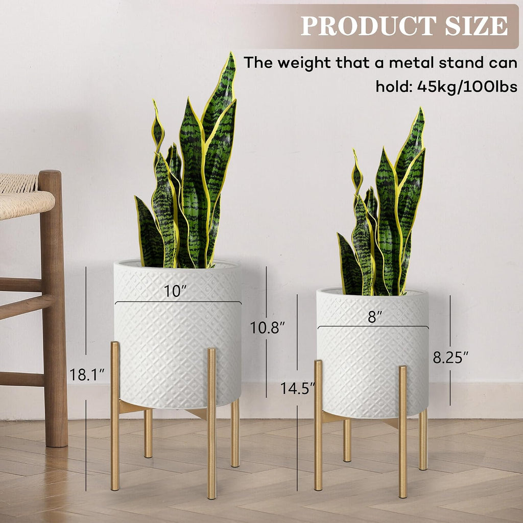 Planters for Indoor Plants Set of 2 Modern Metal Planter with Stand | Outdoor Decorative Planter Pots , Garden