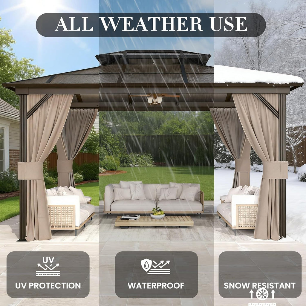 10'x13' Hardtop Gazebo, Outdoor Polycarbonate Double Roof Canopy