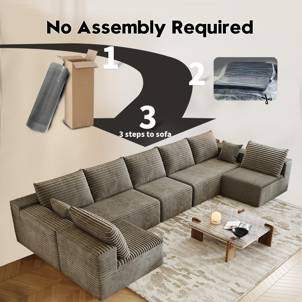 168.5" Modular Sectional Sofa, Oversized U-Shaped Minimalist Couches with 3 Middle Seats Chaise, Modern Deep Seat