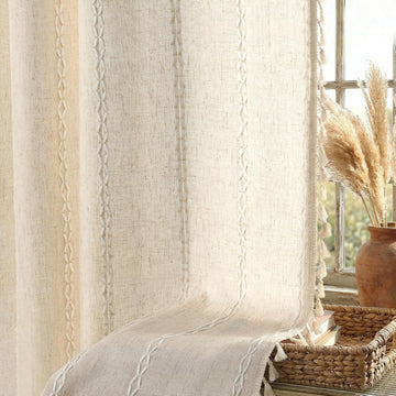 Boho Light Filtering Curtains 63 Inch 2 Panels with Tassels