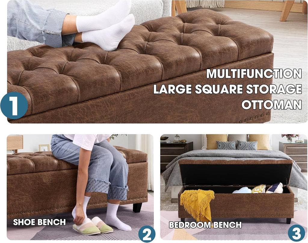 51" Ottoman Storage Benches, 30 Gallons End of Bed Storage Bench, Large Rectangular Ottoman, Button-Tufted Ottomans