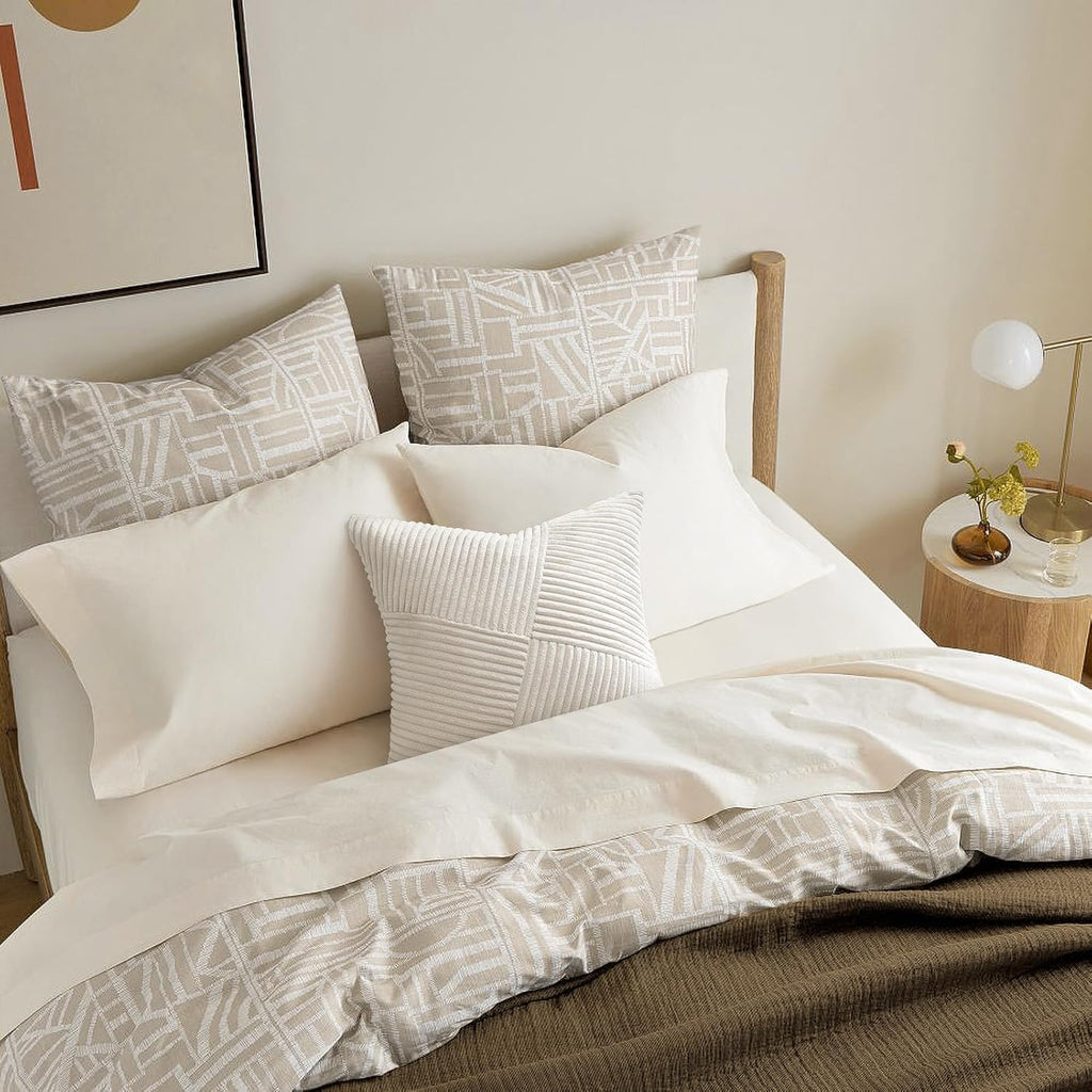 Cream White Decorative Neutral Throw Pillow Covers 18x18 Inch, Soft Corduroy Striped Patchwork Windmill Textured
