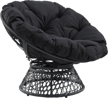 Wicker Papasan Chair with 360-Degree Swivel, Grey Frame with Black Cushion