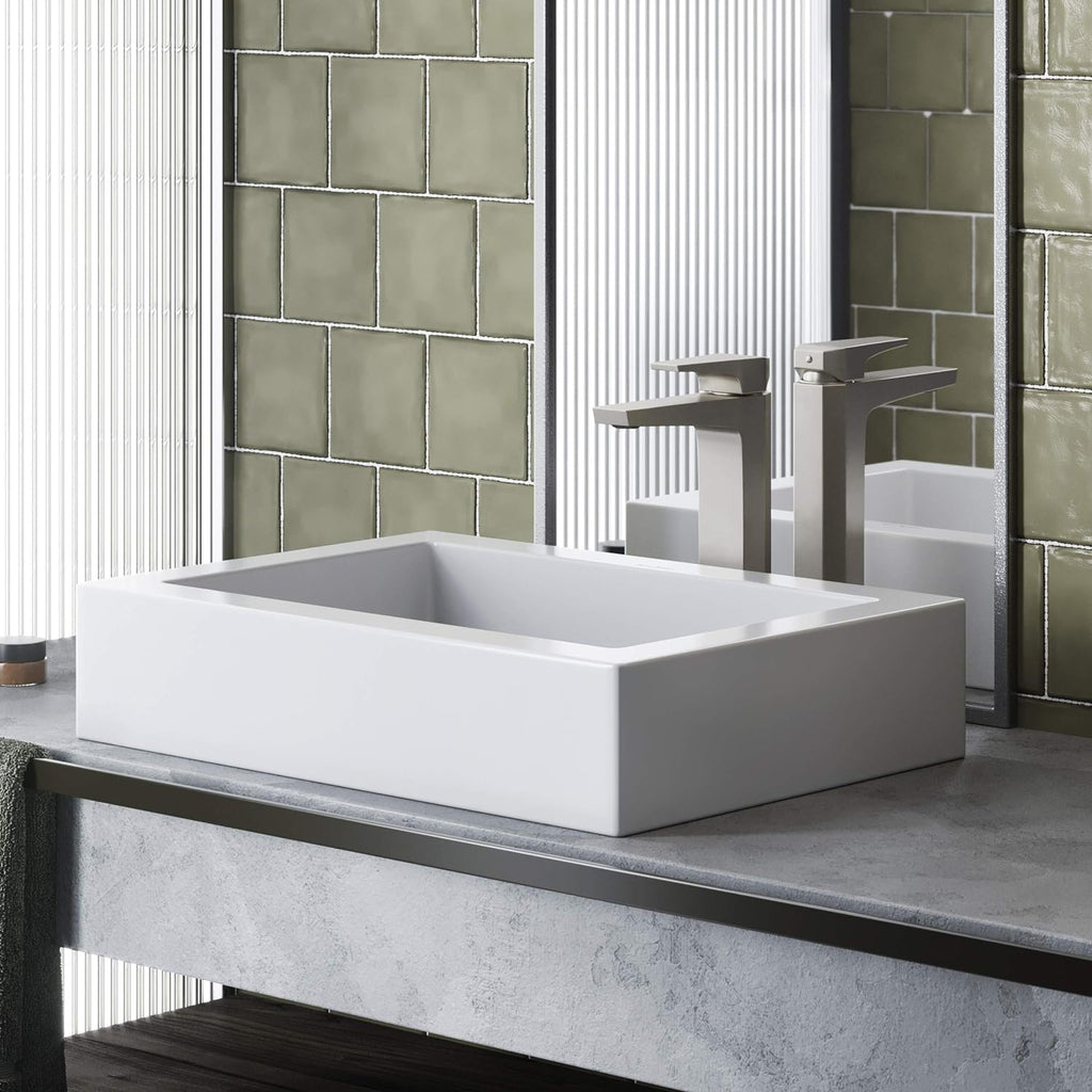Wide Rectangle Vessel Sink, Glossy White