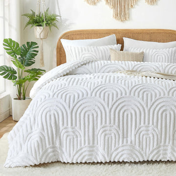 Boho Tufted Comforter Set, 7 Pieces White Bedding Sets