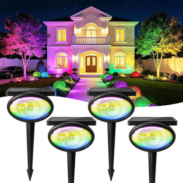 Spot Lights Outdoor Waterproof, Multicolor 10Modes RGB Solar Tree Spotlight Bright Uplights for Halloween Christmas