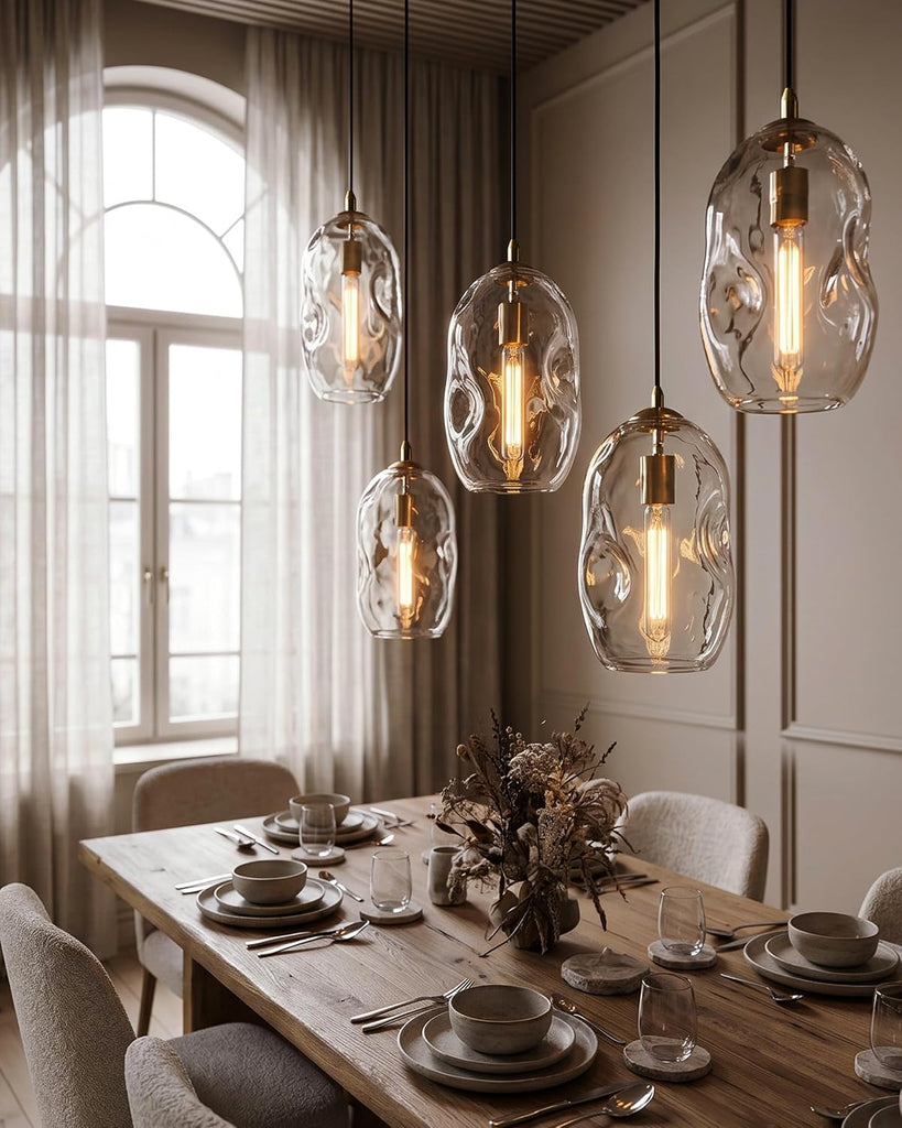 Modern Pendant Lights Kitchen Island Large Gold Hanging Light Fixtures for Dining Table Blown Art Glass Clear Organic