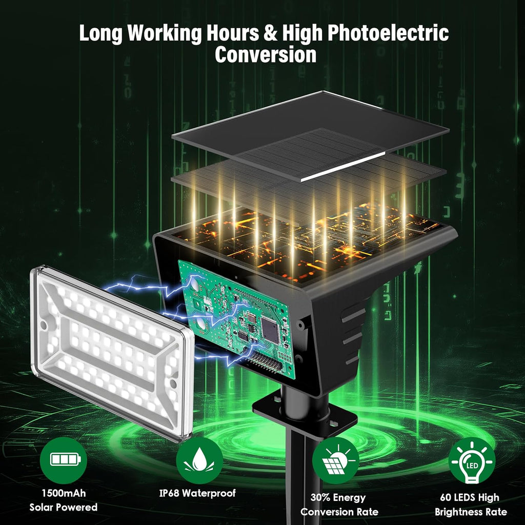 Spot Lights Outdoor with 60 LED & Auto On/Off, 4 Pack Solar Lights Outdoor Waterproof IP68 with 3 Lighting Modes