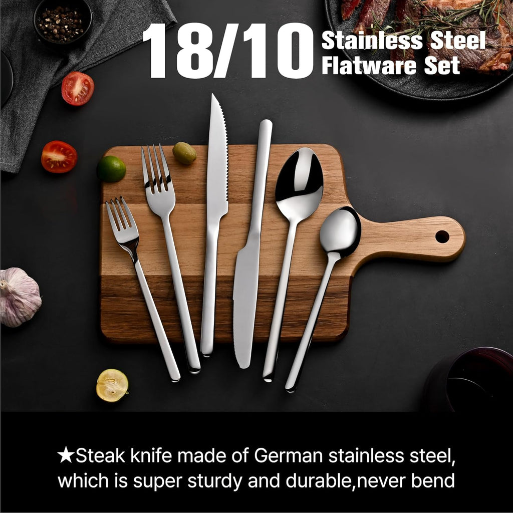 48-Piece Silverware Set with Steak Knives, Flatware Set for 8, Stainless Steel Tableware Cutlery Set