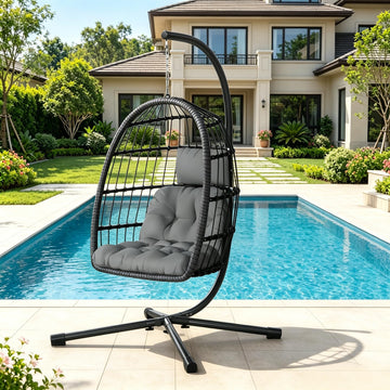 Hanging Egg Chair with Stand, Patio Rattan Wicker Swing Chair, Oversized Hammock Seat Porch Garden, Thickened Steel