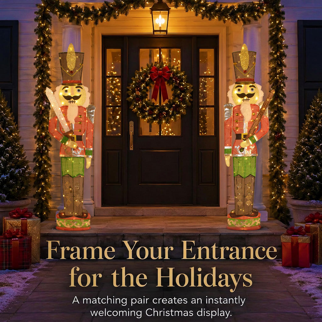 72-Inch 2-Pack Lighted Nutcracker Christmas Decorations Outdoor, 2D Pre-Lit Soldier Yard Display with 140 LEDs