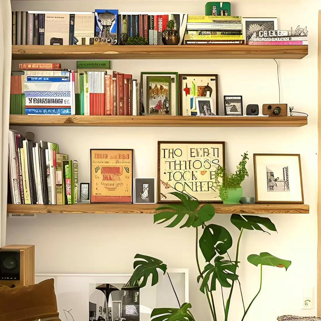 36 Inches Long Walnut Floating Shelves | Rustic Solid Wood Farmhouse Wall Shelves with Invisible Brackets Set of 3
