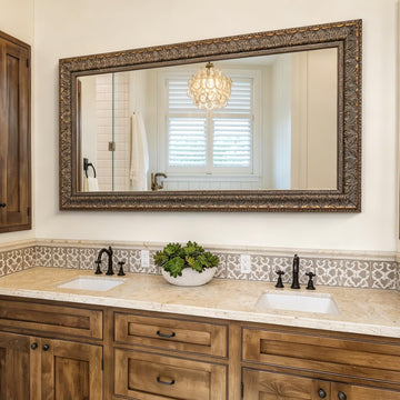 Long Narrow Mirror for Decor, 48" L x 24" W Large Ornate Wall Mirror with Bronze Wood Leaf Frame, Rustic, Elegant