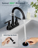 Matte Black Bathroom Faucets, 4 Inch Centerset Bathroom Sink Faucet 2 or 3 Hole with Pop up Drain and cUPC Hose